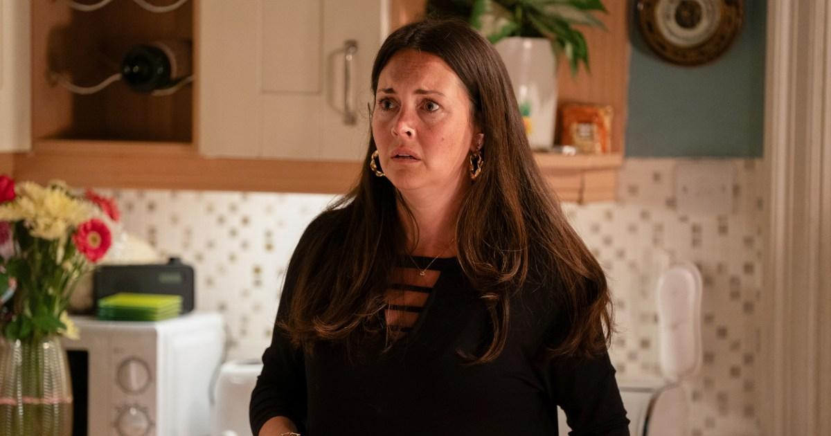 Lacey Turner reacts as Theo is finally exposed as Stacey's stalker in EastEnders