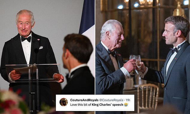 King Charles leaves diners in stitches as he jokes during speech