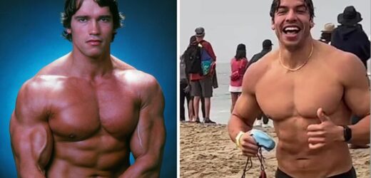 Arnold Schwarzeneggers son Joseph looks image of dad on beach in Speedos