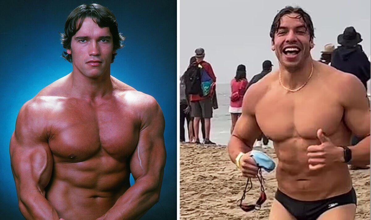 Arnold Schwarzeneggers son Joseph looks image of dad on beach in Speedos